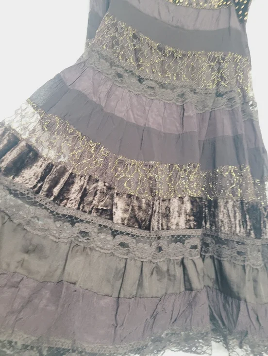 Le Chateau Vintage Brown Mix Media Lace Crashed Velvet Bohemian Zipper Side XL - Picture 5 of 15